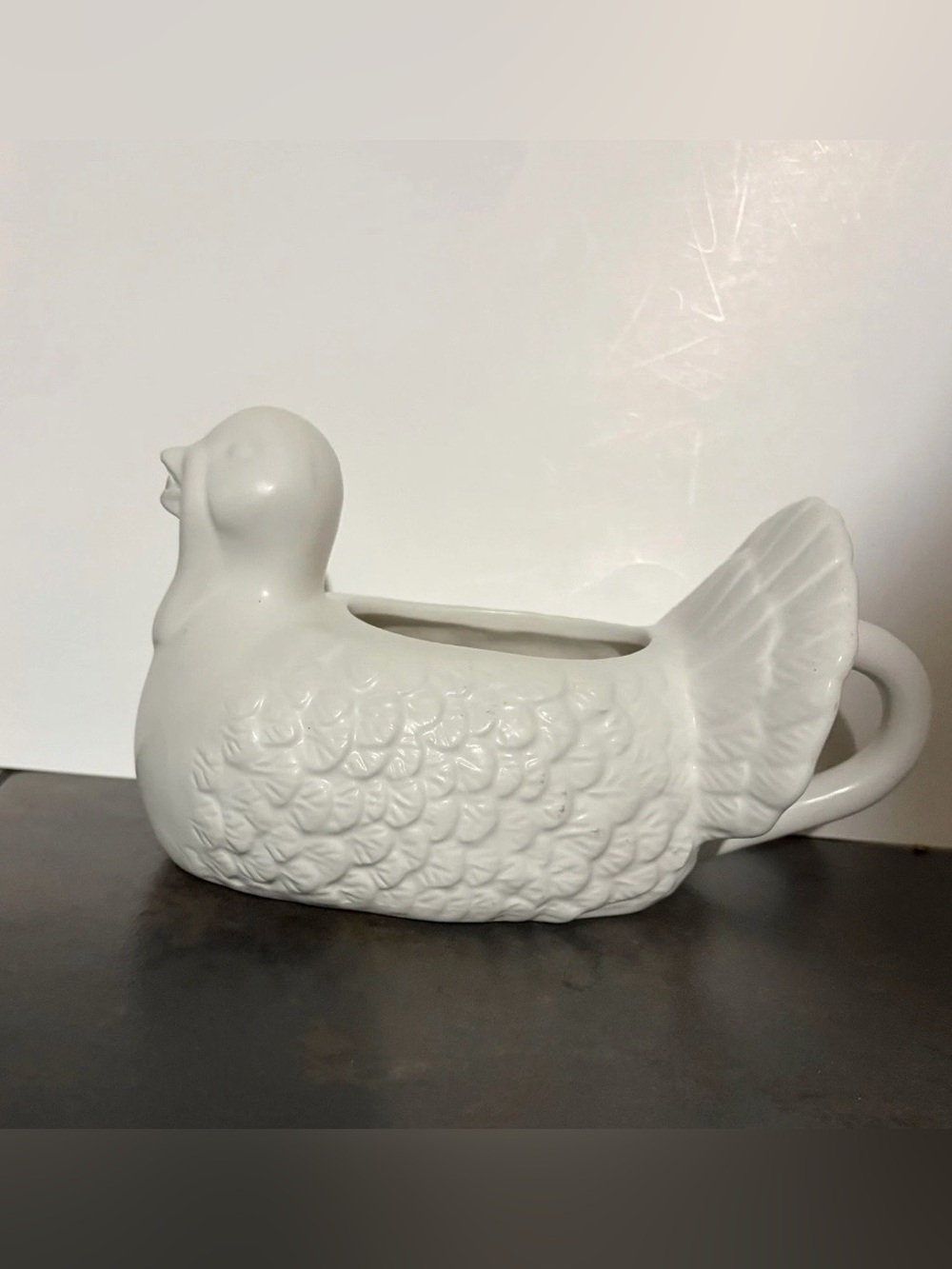 Vintage White Ceramic Turkey Gravy Boat Thanksgiving Fall Serveware Farmhouse